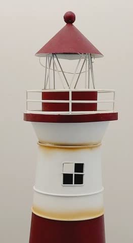 DRH - 20" Tall Distressed Tin Nautical Lighthouse with LED Lights Red Stripes - 20" x 7.5"