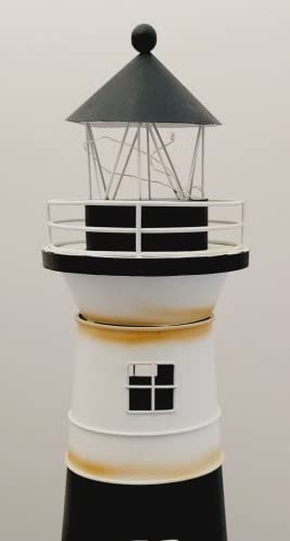 DRH - 20" Tall Distressed Tin Nautical Lighthouse with LED Lights Black Stripes - 20" x 7.5"