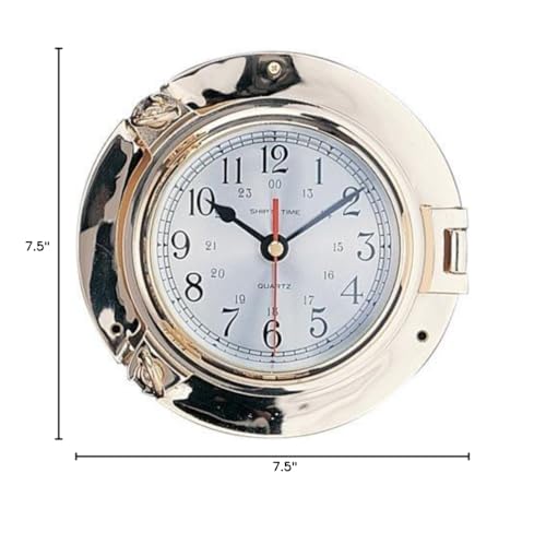 HS 7.5" Polished Brass Quartz Porthole Clock