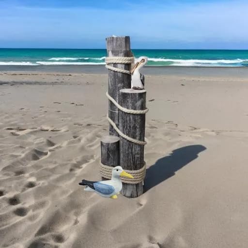 DRH - Pelican and Seagull Statue on Wood Pilings – Coastal Garden Decor, Nautical Bird Sculpture for Porch, Pool, Patio or Beach House - Marine Bird Sculpture Nautical Decor
