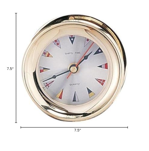 7.5" Polished Brass Captain's Quartz Clock w/ Nautical Flag Face