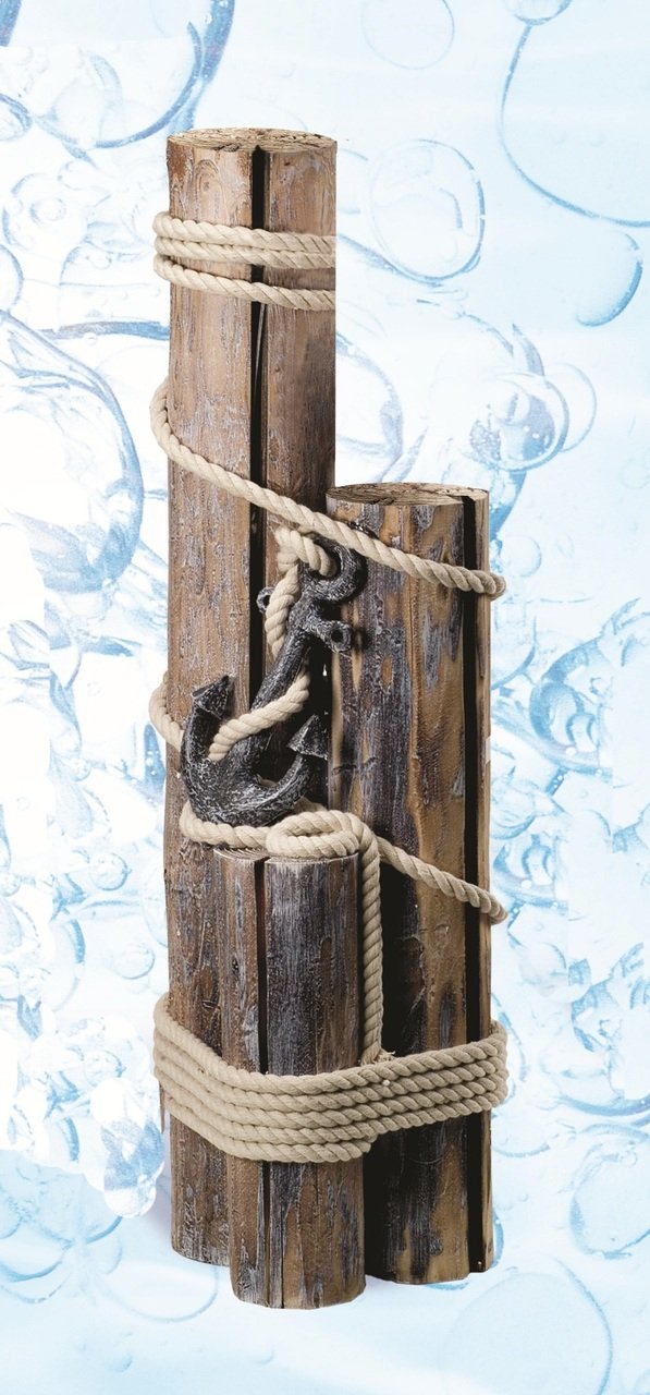DRH Collectibles -Set of Three Wood Nautical Pilings with Pelican & Fisherman's Rope