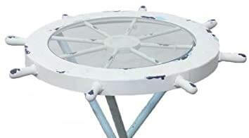 Nautical Ship Wheel Table made of Wood, Glass & Metal Paddle Legs - Coastal Decor Coffee Table and End Table