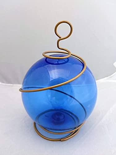 Blue Japanese Fishing Glass Buoy with Metal Coil Wrap - Glass
