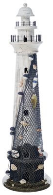 HS White Decorative Lighthouse w/Net15" Lighted Lighthouse w/Lighthouse Accent,Decorative Lighthouse,Decorative Signs & Plaques,Furniture,Light house,Lighted Lighthouse,Lighthouse,Lighthouse Accent,Lighthouse Decor,SH,spreadr-hidden,Tin Lighthouse,Wooden