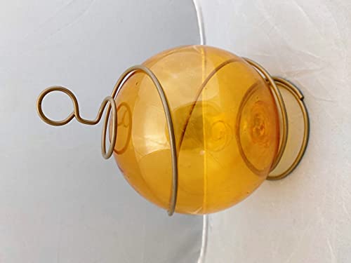 Amber Japanese Fishing Glass Buoy with Metal Coil Wrap - Glass Float Ball - Bright Nautical Decor - Perfect Hanging Nautical Glass Buoy Gift for Art Lovers - 5 inches X 7.5" HeightBall Floats,Decorative Fishing Floats,Fishing Floats,Float,Glass Balls,Glas