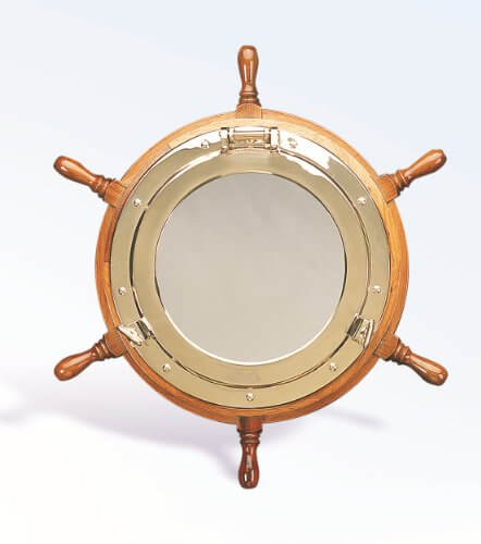 Large Brass Porthole Mirror with Ship Wheel- 30 inchAluminum porthole,boat steering wheel,boat wheel,brass porthole,brass ship wheel,Everything Nautical,Home,nautical wheel,port hole,porthole clocks,porthole mirror,porthole window,Portholes,ship wheel,shi