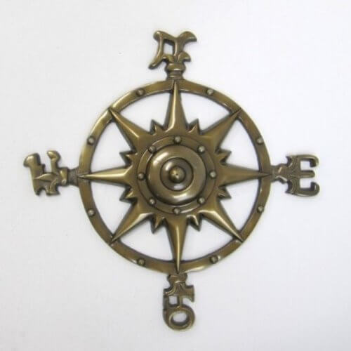 Rose Compass Wall Hanging in Aluminum W/ Antique Finish - 12"Beach Decor,Collectible Figurines,Home,Nautical Decor,Nautical Decoration,Nautical Wall Decor,Ship Decor,spreadr-hidden,Tropical Items