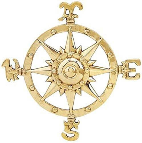 Small Brass Compass Rose Nautical Wall Plaque - Nautical Beach House Wall Art - Wall Medallion - Decorative Round Wall Décor - Brass Farmhouse Decor Indoor or Outdoor SignBeach Decor,Home,Nautical Decor,Nautical Decorations,Nautical Home Decoration,Nautic