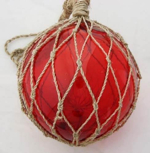 DRH - Red Nautical Glass Japanese Fishing Float - Glass Float Ball - Nautical Decor with Brown Roped Net - Tiki Decoration Nautical Fish Net Buoy - Gift for Art Lovers (5")Corks,Decorative Fishing Floats,Fishing Floats,Floats & Bobbers,Generic,Sports,spre