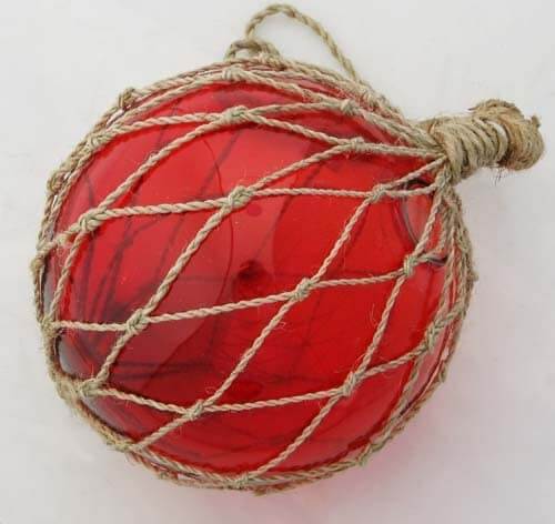 DRH - Red Nautical Glass Japanese Fishing Float - Glass Float Ball - Nautical Decor with Brown Roped Net - Tiki Decoration Nautical Fish Net Buoy - Gift for Art Lovers (5")Corks,Decorative Fishing Floats,Fishing Floats,Floats & Bobbers,Generic,Sports,spre