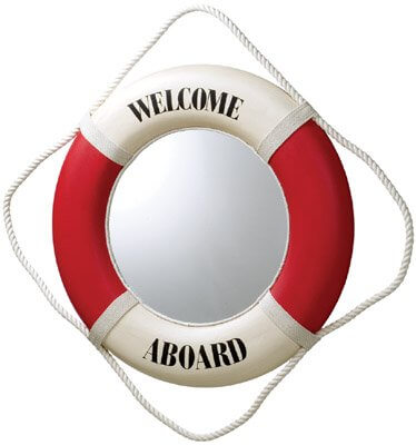 Red/White Welcome Aboard Decorative Nautical Life Ring MirrorHome,HS,Life ring,Life Ring Clock,Life ring mirror,Lifering,spreadr-hidden,Wall-Mounted Mirrors,Wooden Life ring