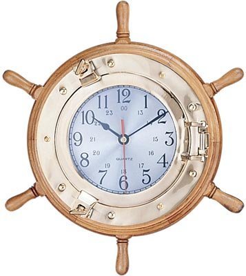 HS 13 Porthole Ship Wheel Clock - DRH Nauticals