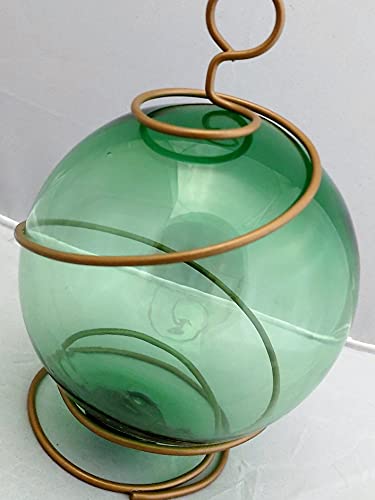 Green Japanese Fishing Glass Buoy with Metal Coil Wrap - Glass Float Ball - Bright Nautical Decor - Perfect Hanging Nautical Glass Buoy Gift for Art Lovers - 5 inches X 7.5" HeightBall Floats,Decorative Fishing Floats,Fishing Floats,Float,Glass Balls,Glas