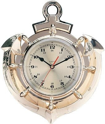 HS Polished Brass Anchor & Ship Wheel Quartz Clock Anchor Bells,Anchor clocks,anchor mount,Anchors,Barometers,Boat anchor,boat steering wheel,boat wheel,Brass anchor,Brass Barometer,Brass Barometers,Brass Ship clocks,brass ship wheel,Home,HS,Life ring clo