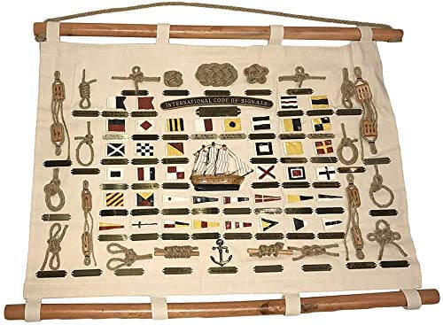 Nautical Flag Canvas Knot Scroll Wall Plaque - Home Décor - Coastal Beach Home Accent - Nautical Flag Letters, Anchor and Pulleys - Easy Hanging Ornaments - Impressive Decoration (Design 2)Anchor Bells,Anchor clocks,anchor mount,Anchors,Beach Decor,Boat a