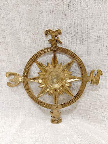 DRH Small Brass Compass Rose Nautical Wall Plaque - Nautical Beach House Wall Art - Wall Medallion - Decorative Round Wall Décor - Brass Farmhouse Decor Indoor or Outdoor Sign - DRH Nauticals