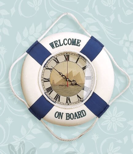 Welcome On Board Life Ring Clock with Sailboat SceneBarometers,Brass Barometer,Brass Barometers,Brass Ship clocks,Desk & Shelf Clocks,Home,Life ring,Life Ring Clock,Life ring mirror,Lifering,Lifering clocks,Nautical Barometers,Nautical Clock,nautical cloc