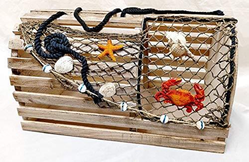 Decorative Lobster Trap Distressed Wood - Features Fishnet, Seashells Crab starfish - Nautical Decor Crab Trap Gift BoxBeach Decor,Nautical Decor,Nautical Decorations,Nautical Home Decoration,Nautical Wall Decor,Ship Decor,spreadr-hidden,Tools,Tropical It