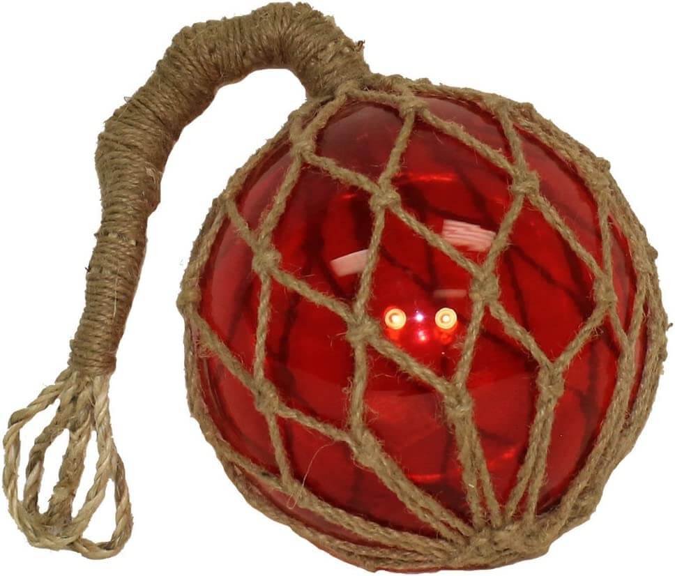 DRH - Red Nautical Glass Japanese Fishing Float - Glass Float Ball - Nautical Decor with Brown Roped Net - Tiki Decoration Nautical Fish Net Buoy - Gift for Art Lovers (5")Corks,Decorative Fishing Floats,Fishing Floats,Floats & Bobbers,Generic,Sports,spre