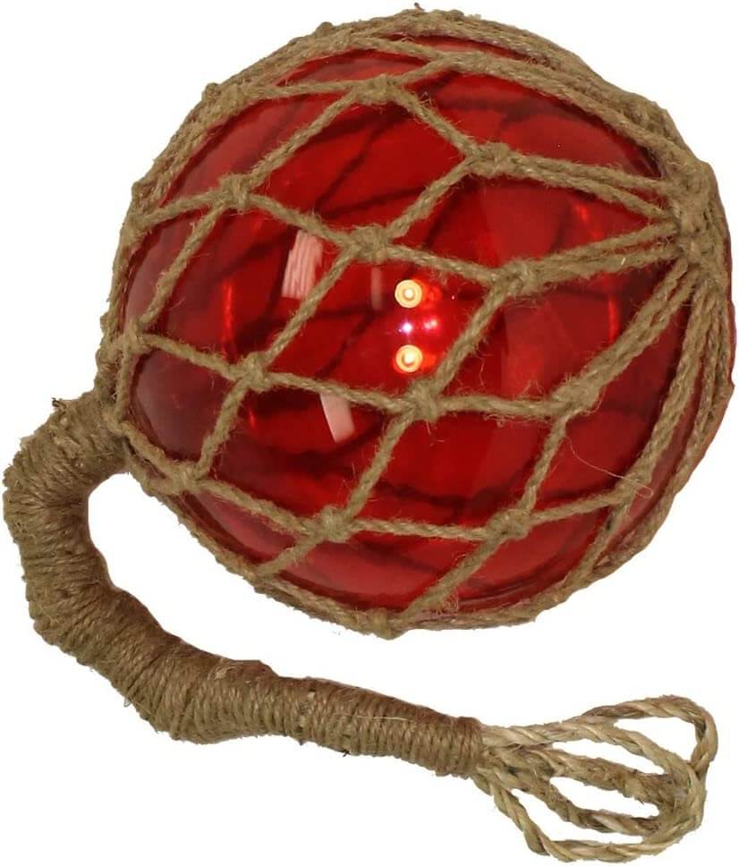DRH - Red Nautical Glass Japanese Fishing Float - Glass Float Ball - Nautical Decor with Brown Roped Net - Tiki Decoration Nautical Fish Net Buoy - Gift for Art Lovers (5")Corks,Decorative Fishing Floats,Fishing Floats,Floats & Bobbers,Generic,Sports,spre