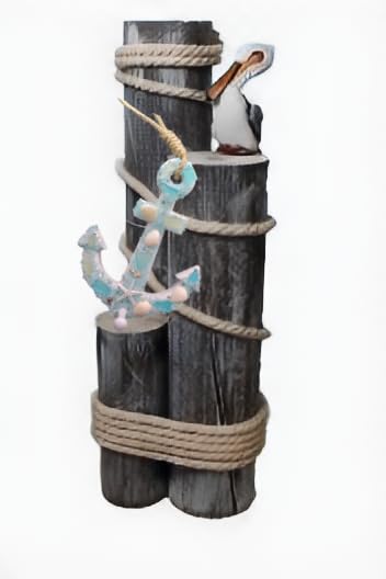 Set of 3 Nautical Wood Piling Decorations with Pelican and a Beautiful Anchor– Pier Posts for Coastal, Marine, or Nautical Decor - for Beach Home Decor - DRH Nauticals