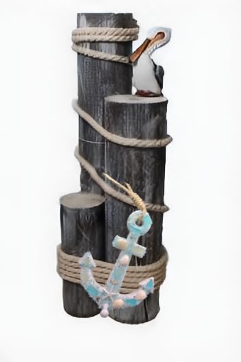 Set of 3 Nautical Wood Piling Decorations with Pelican and a Beautiful Anchor– Pier Posts for Coastal, Marine, or Nautical Decor - for Beach Home Decor - DRH Nauticals