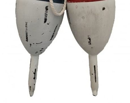 DRH - Nautical Vintage Set of 2 Wooden Lobster Trap Buoy with Rope Accents - Blue and Red - 11" X 4"