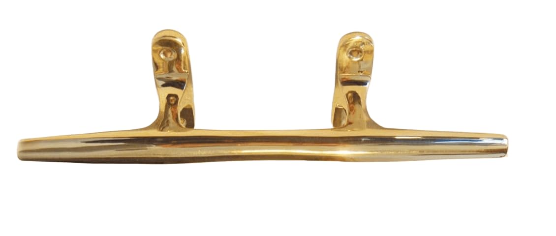 DRH Polished Brass Cleat - Safety Kits - Cleat Hook Accessories - for Hooks, Handle, Draw Pulls - Nautical Décor - Antique Brass Cleat - Bright Shine - 12” - DRH Nauticals