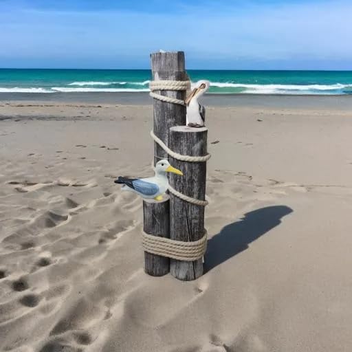DRH - Pelican and Seagull Statue on Wood Pilings – Coastal Garden Decor, Nautical Bird Sculpture for Porch, Pool, Patio or Beach House - Marine Bird Sculpture Nautical Decor