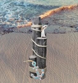 Set of 3 Nautical Wood Piling Decorations with Pelican and a Beautiful Anchor– Pier Posts for Coastal, Marine, or Nautical Decor - for Beach Home Decor