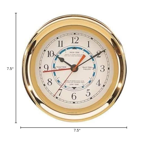 DRH Wall Clock | Brass Captain Tide & Time Clock | Completely Silent Bedroom Decor Wall Clock, Clear Glass Large Numbers Home Decorate Clock | 7.5 Inch - DRH Nauticals