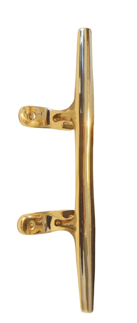 DRH Polished Brass Cleat - Safety Kits - Cleat Hook Accessories - for Hooks, Handle, Draw Pulls - Nautical Décor - Antique Brass Cleat - Bright Shine - 12” - DRH Nauticals
