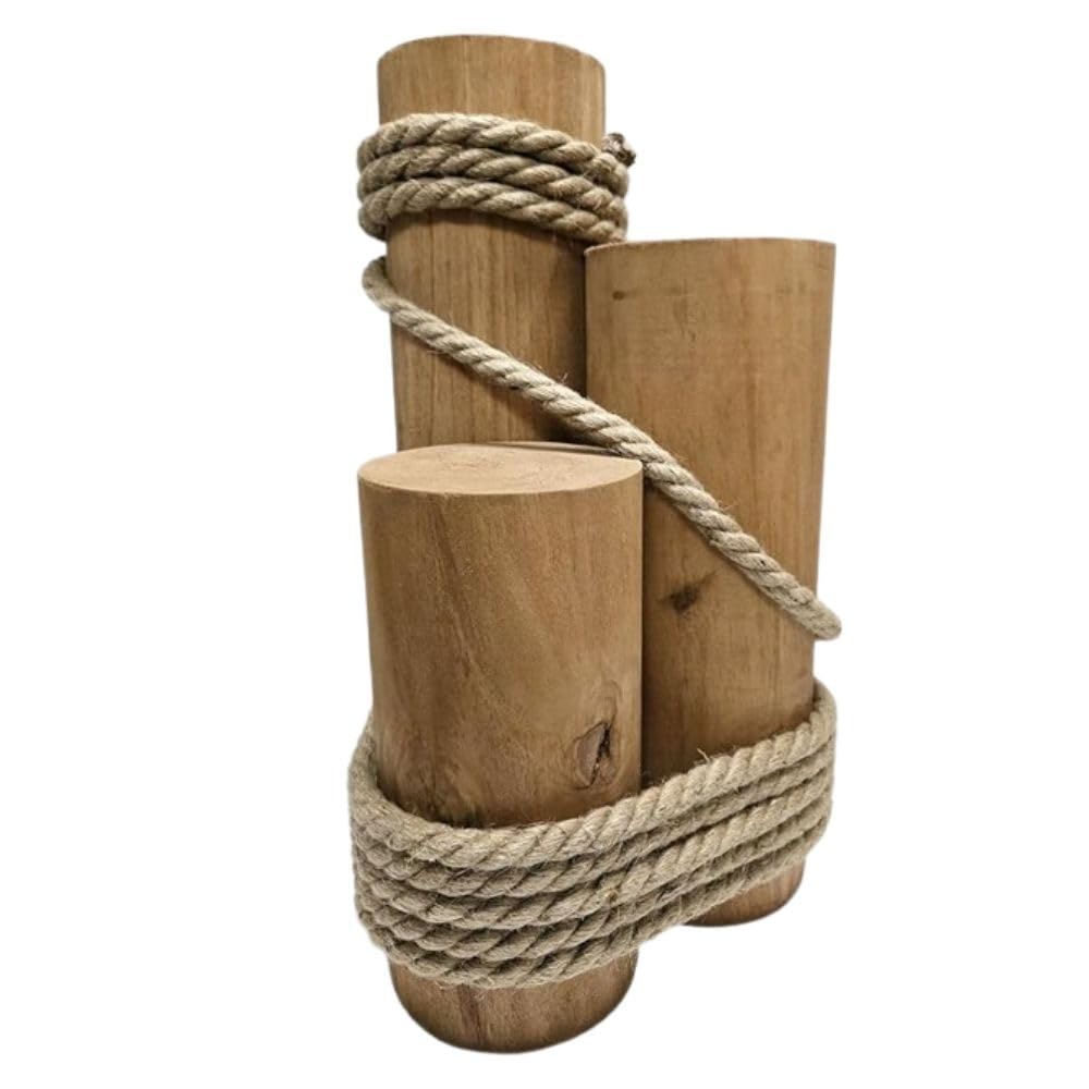 Set of 3 Real Wood Nautical Pier Pilings with Rope – 5" Diameter Decorative Marine Posts for Coastal Decor – Beach House, Patio, Dock Display – Includes Detailed Rubber Crab Accent