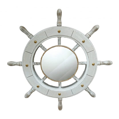 DRH Wood Ship Wheel Nautical Wall Mirror - Vintage Style Decorative Wall Mirror - Home Décor - Wall Mounted Mirror Ship Wheel - Wall Décor - Beach Theme - Wood - 24"