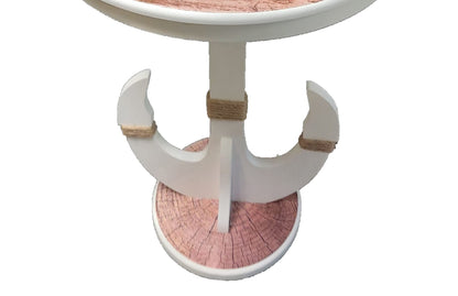 DRH - Nautical Compass Rose Accent Table Solid Wood with Sturdy Anchor Legs Coffee & End for Beach House and Boats Coastal Decor Sailors Round 20'' X 24'', White (TB-920) - DRH Nauticals