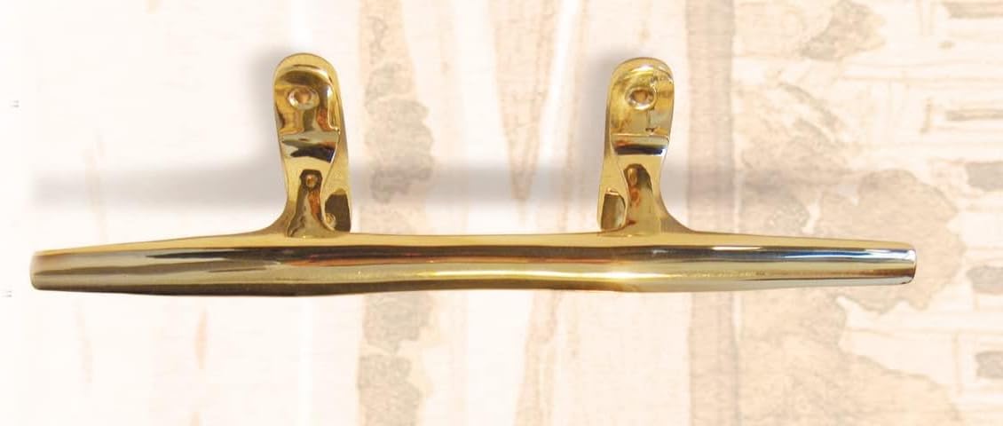 DRH Polished Brass Cleat - Safety Kits - Cleat Hook Accessories - for Hooks, Handle, Draw Pulls - Nautical Décor - Antique Brass Cleat - Bright Shine - 12” - DRH Nauticals