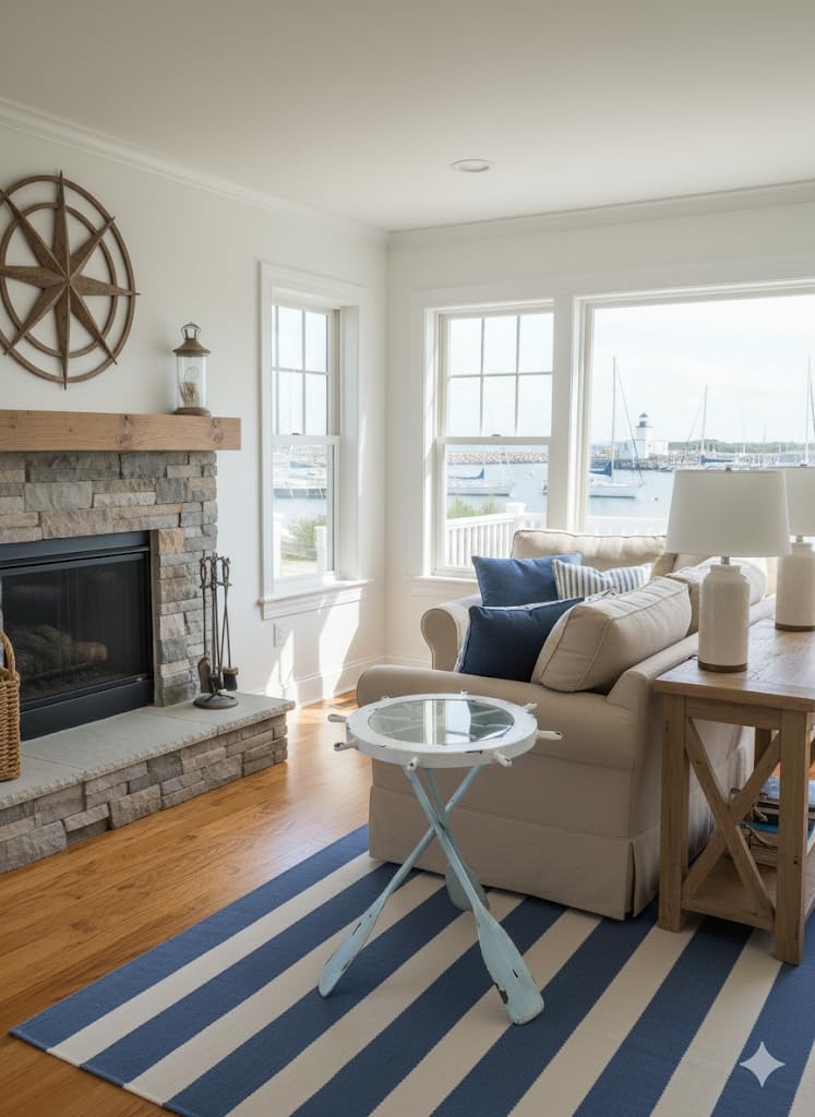 DRH - Nautical Ship Wheel Table - Made of Wood, Glass & Metal Paddle Legs - Nautical Table for Beach House - Coastal Decor Table for Sailors - Perfect as Coffee Table and End Table - DRH Nauticals