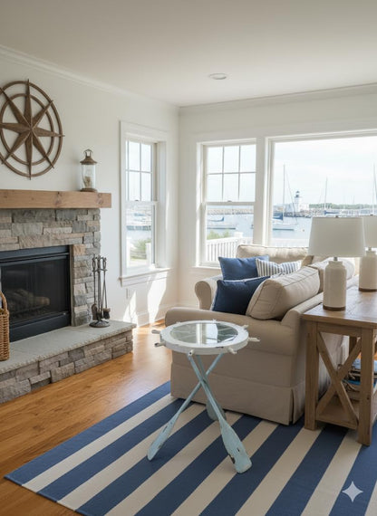 DRH - Nautical Ship Wheel Table - Made of Wood, Glass & Metal Paddle Legs - Nautical Table for Beach House - Coastal Decor Table for Sailors - Perfect as Coffee Table and End Table - DRH Nauticals
