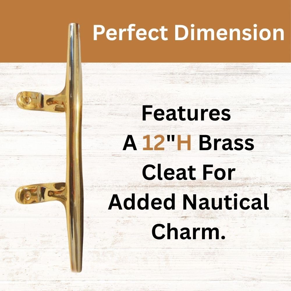 Polished Brass Cleat 12” – Nautical Hook for Boats and Docks – Brass Marine Hardware with Antique Finish – Rope Tie Down for Curtain Cords, Coastal Décor, Dock Cleats, Nautical Rope Holder - DRH Nauticals