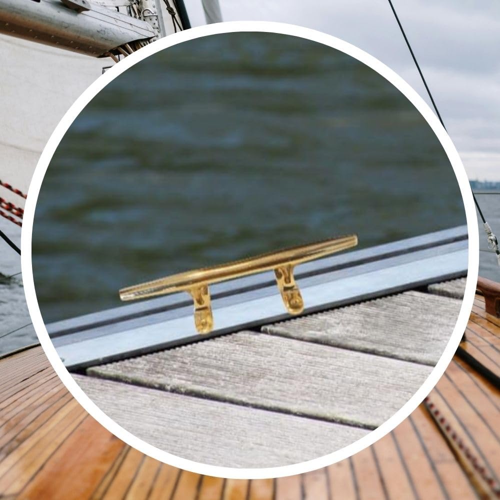 Polished Brass Cleat 12” – Nautical Hook for Boats and Docks – Brass Marine Hardware with Antique Finish – Rope Tie Down for Curtain Cords, Coastal Décor, Dock Cleats, Nautical Rope Holder - DRH Nauticals