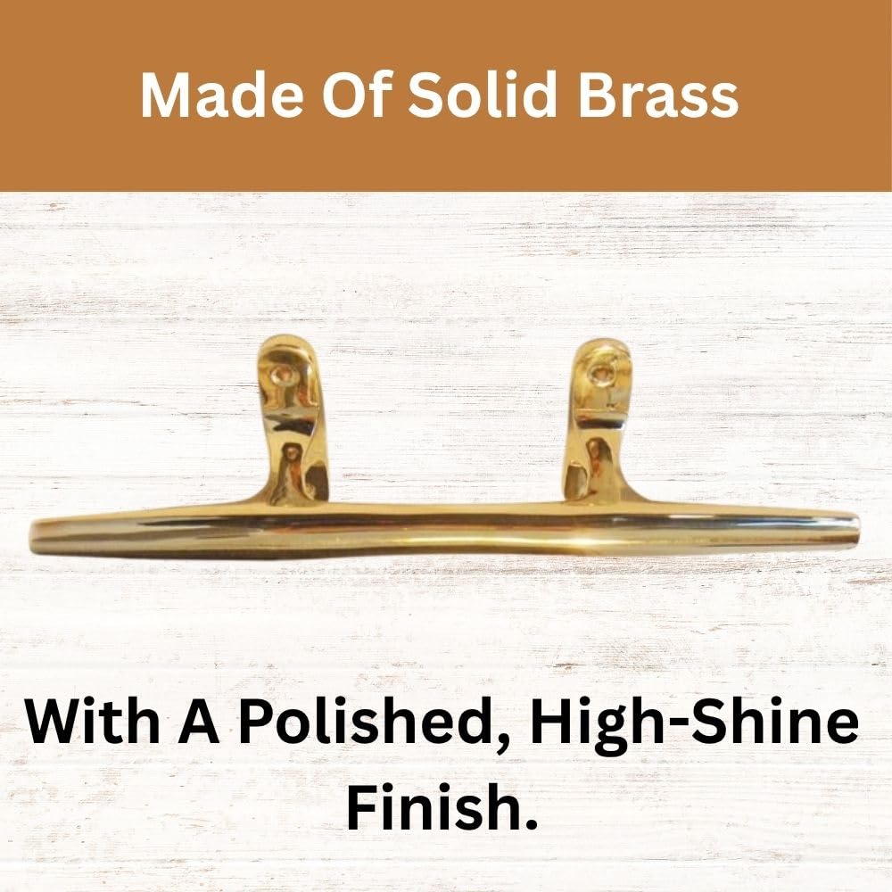 Polished Brass Cleat 12” – Nautical Hook for Boats and Docks – Brass Marine Hardware with Antique Finish – Rope Tie Down for Curtain Cords, Coastal Décor, Dock Cleats, Nautical Rope Holder - DRH Nauticals