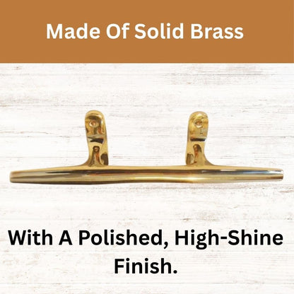 Polished Brass Cleat 12” – Nautical Hook for Boats and Docks – Brass Marine Hardware with Antique Finish – Rope Tie Down for Curtain Cords, Coastal Décor, Dock Cleats, Nautical Rope Holder - DRH Nauticals
