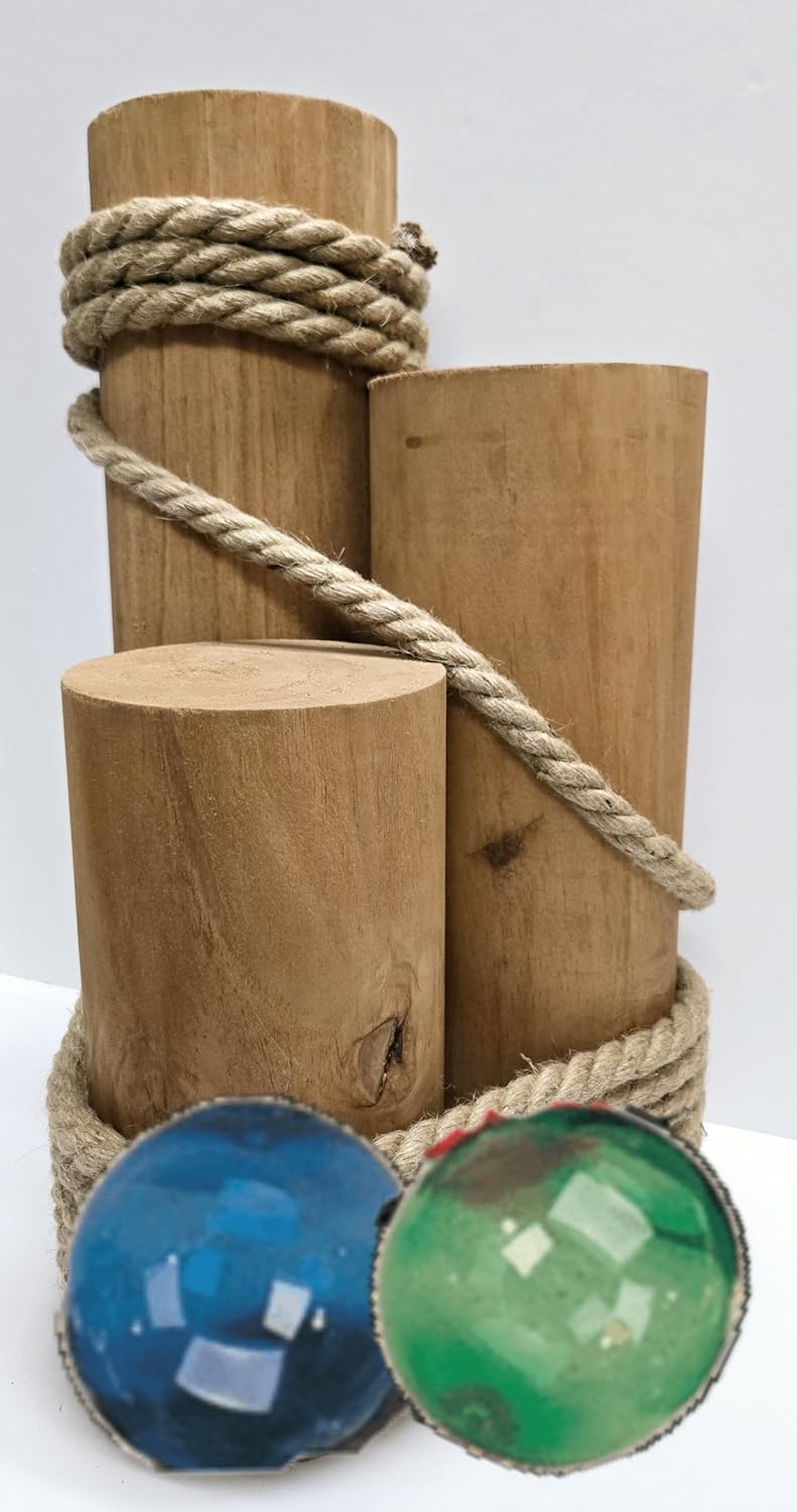 Set of 3 Nautical Wood Piling Decorations with Glass Fishing Floats – Real Wooden Pier Posts for Coastal, Marine, or Nautical Decor - Huge 5” Diameter Stumps for Beach Home Decor