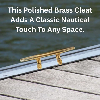 Polished Brass Cleat 12” – Nautical Hook for Boats and Docks – Brass Marine Hardware with Antique Finish – Rope Tie Down for Curtain Cords, Coastal Décor, Dock Cleats, Nautical Rope Holder - DRH Nauticals