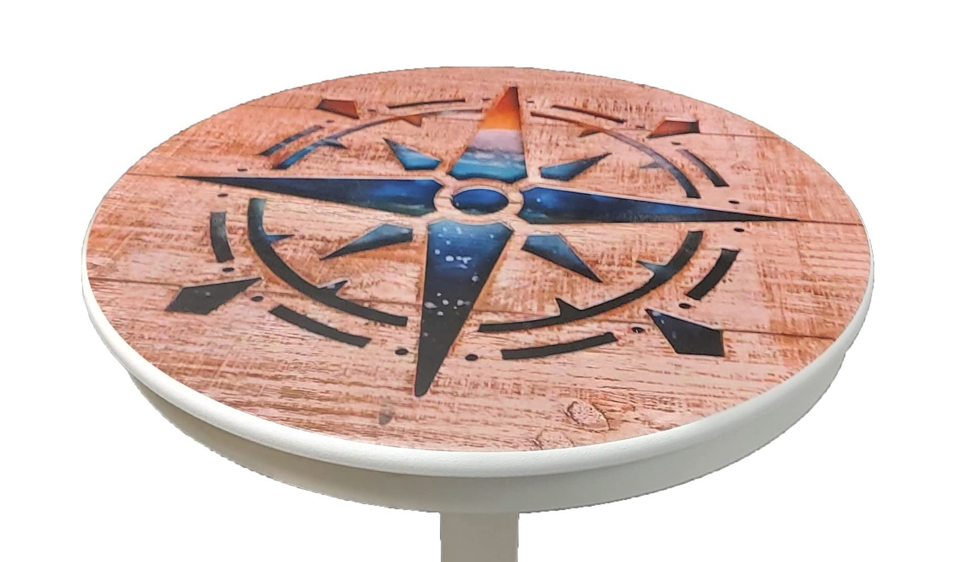 DRH - Nautical Compass Rose Accent Table Solid Wood with Sturdy Anchor Legs Coffee & End for Beach House and Boats Coastal Decor Sailors Round 20'' X 24'', White (TB-920) - DRH Nauticals