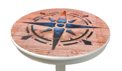 DRH - Nautical Compass Rose Accent Table Solid Wood with Sturdy Anchor Legs Coffee & End for Beach House and Boats Coastal Decor Sailors Round 20'' X 24'', White (TB-920) - DRH Nauticals