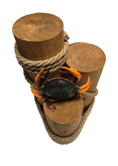 Real Wood Nautical Pier Pilings with Fisherman’s Rope and Crab | DRH Nautical coastal decor