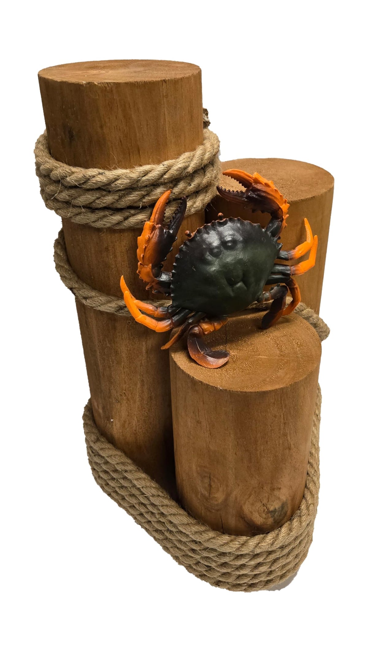 Real Wood Nautical Pier Pilings with Fisherman’s Rope and Crab | DRH Nautical coastal decor