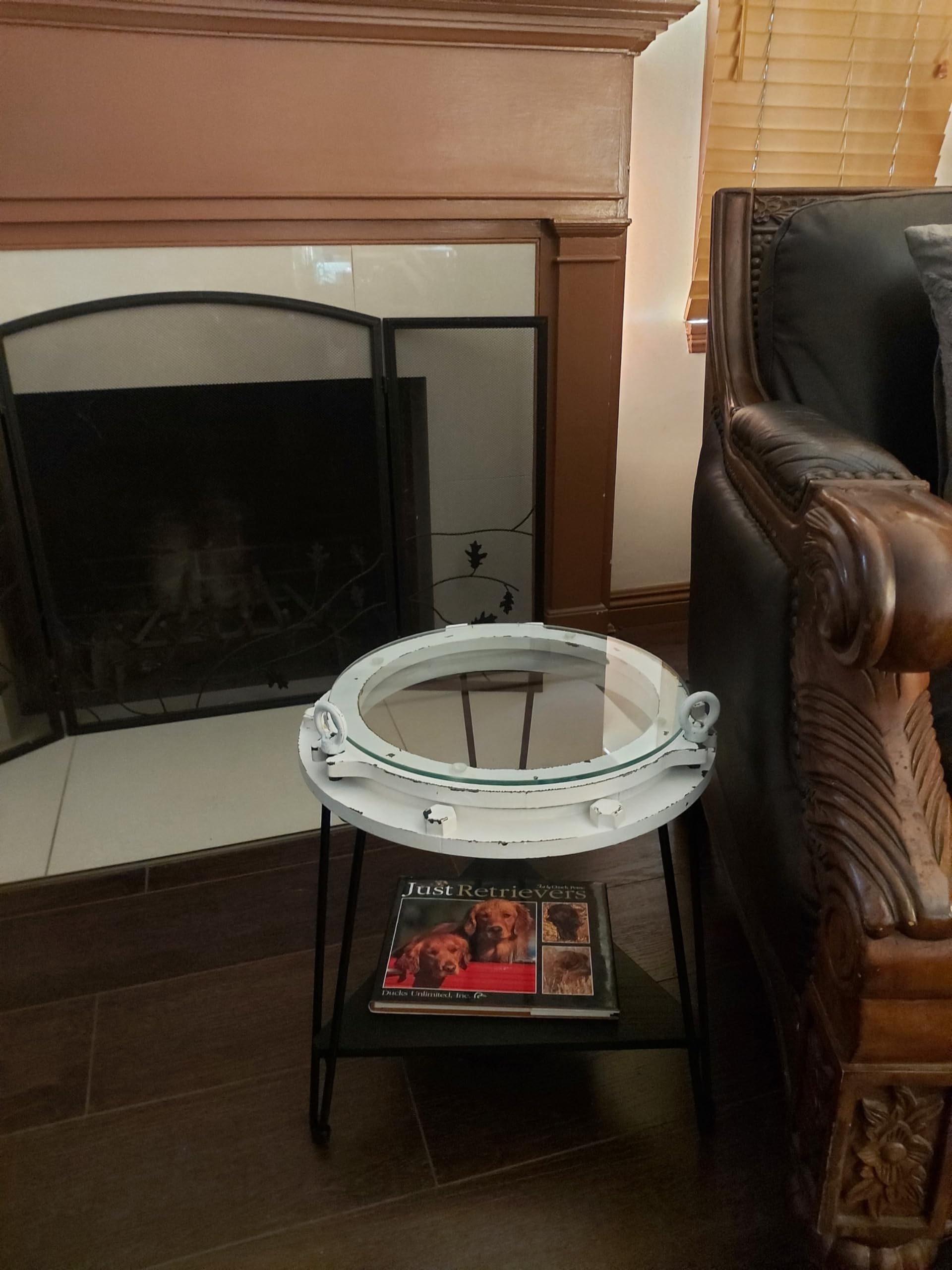 DRH - Nautical Wood Ship Porthole Table - Distressed White Color with Black Metal Legs - Round Accent Table for Beach House and Boats - Coastal Theme - Perfect as Coffee Table and End Table - DRH Nauticals